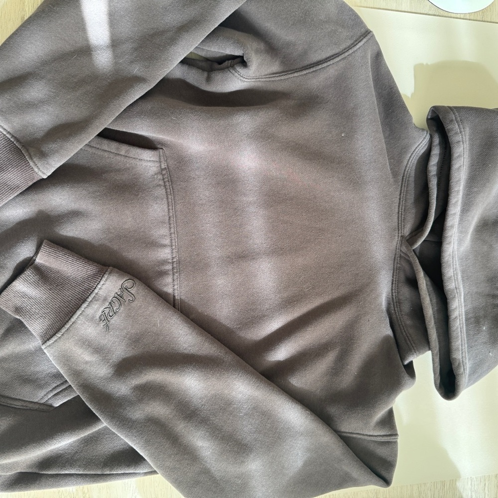 SACRÉ Brown Hoodie with Embroidered Logo